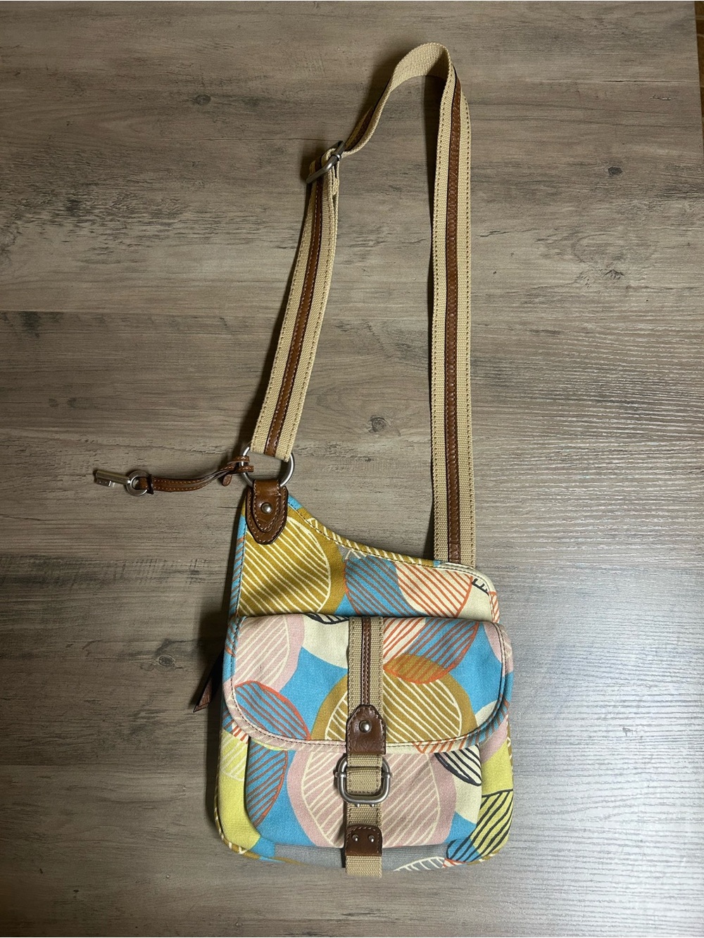 Fossil Multicolor Leaf-Print Canvas Crossbody Bag